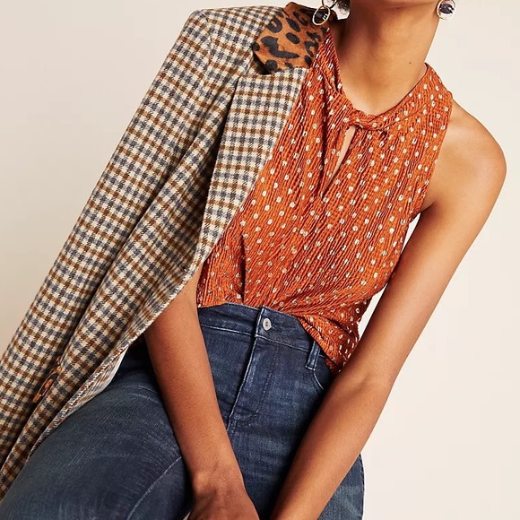 NWT Anthropologie Lennox Halter Top Copper and Gold Polka Dot Sz S - Picture 1 of 16